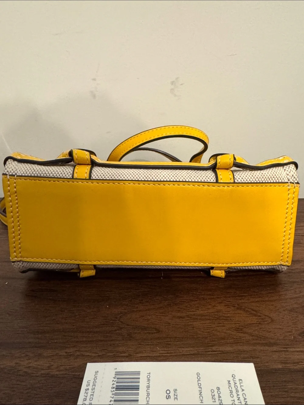NWT Tory Burch Ella Canvas Quadrant Knot Micro Tote Goldfinch Yellow Crossbody